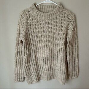 NWOT Field And Flower Beige Ivory Chunky Knit Crewneck Sweater Size Small